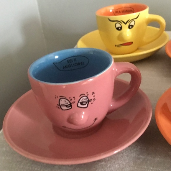Levtov Silly 3D Whimsical Italian Cappuccino Cups and Saucers Set of 6 - Picture 5 of 8